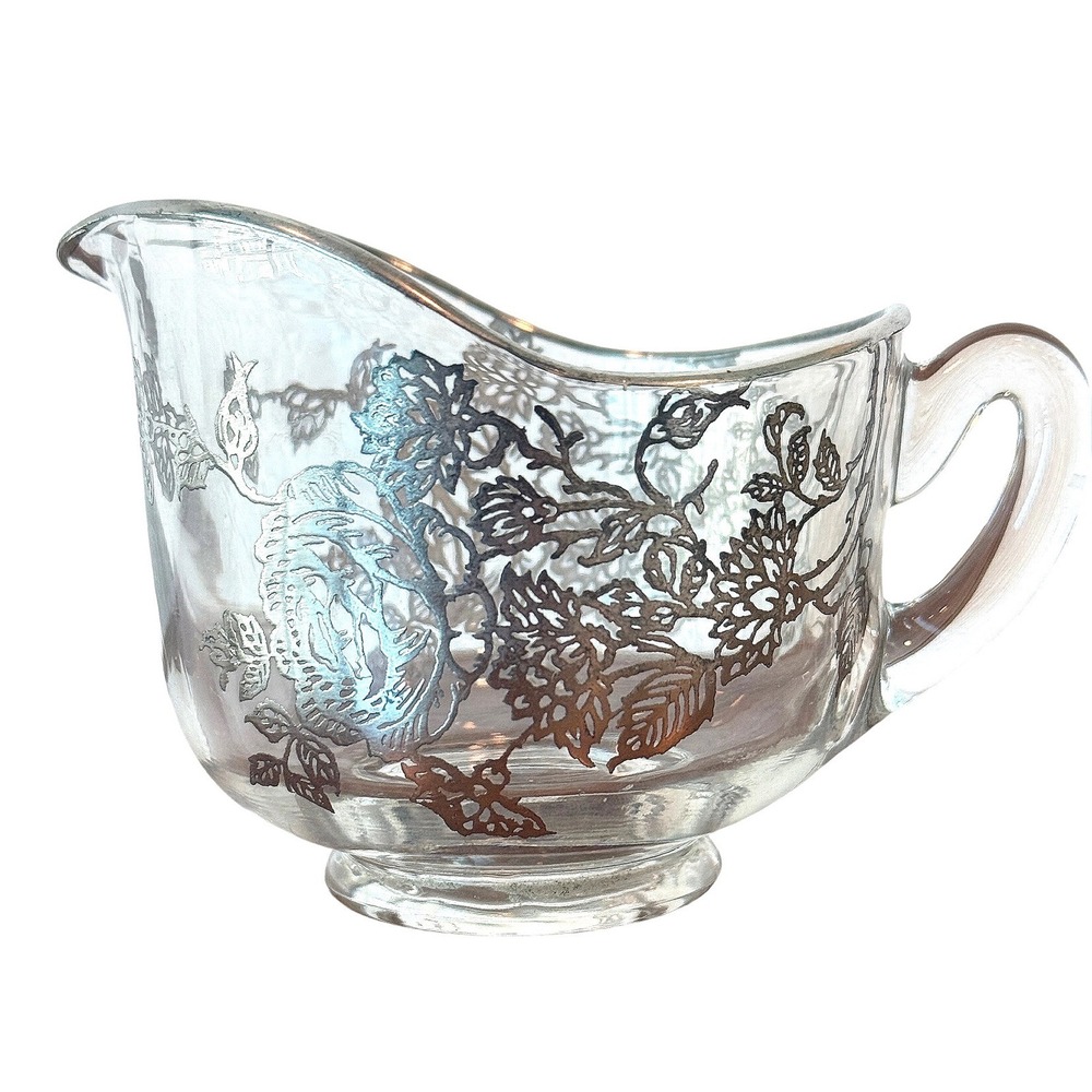 SC19 Silver City Creamer Floral Rose Pattern Sterling Silver Overlay 3 1/4" Tall